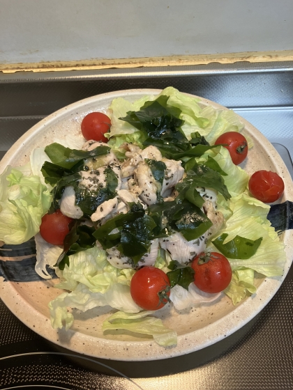鶏肉とわかめのレモンわさび♪