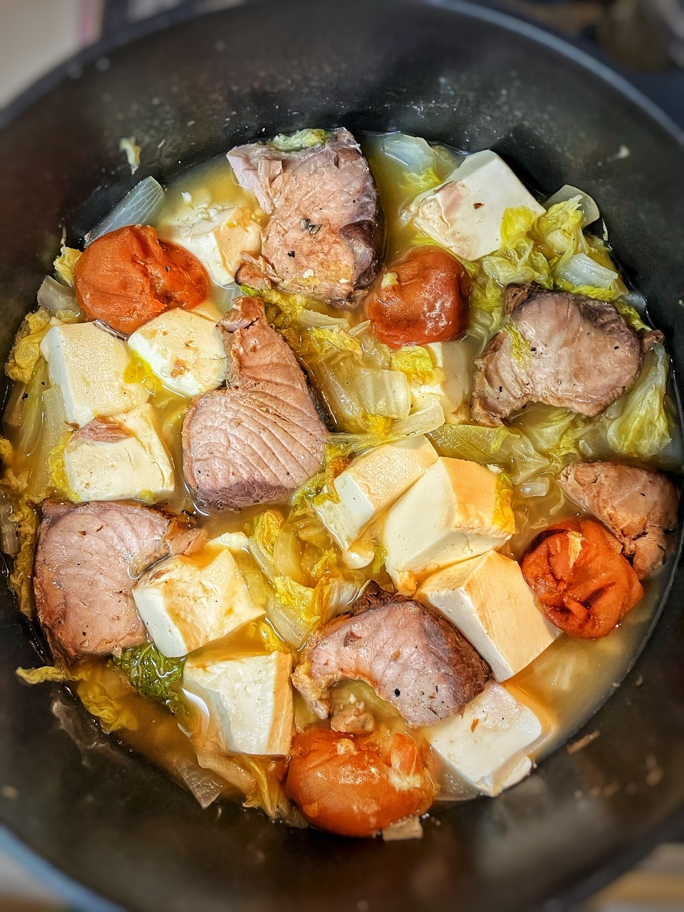 白菜とカツオの梅醤油蒸し煮