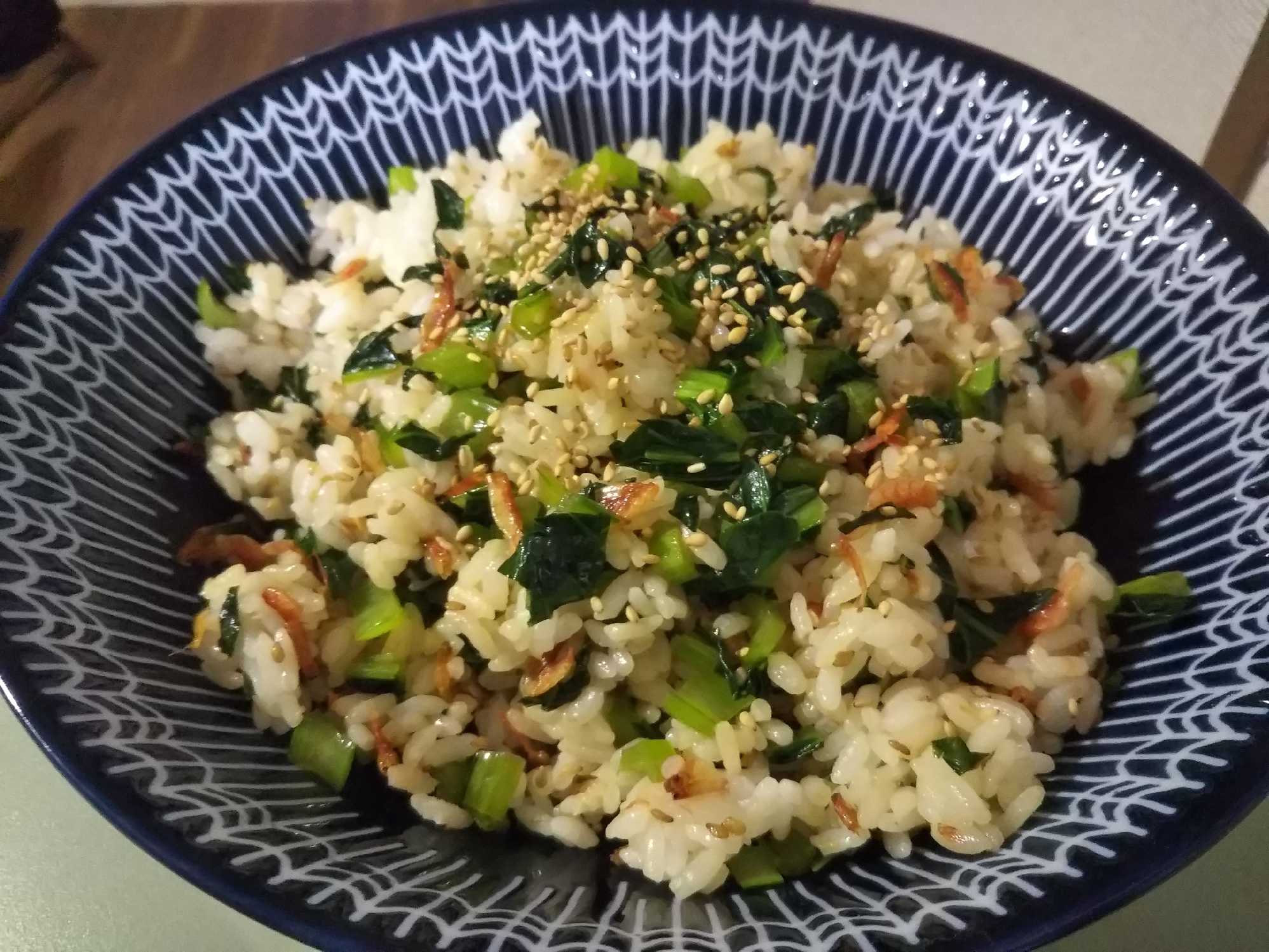小松菜と干しえびの混ぜご飯