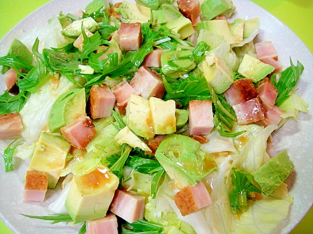 焼き豚とアボカドレタスのサラダ