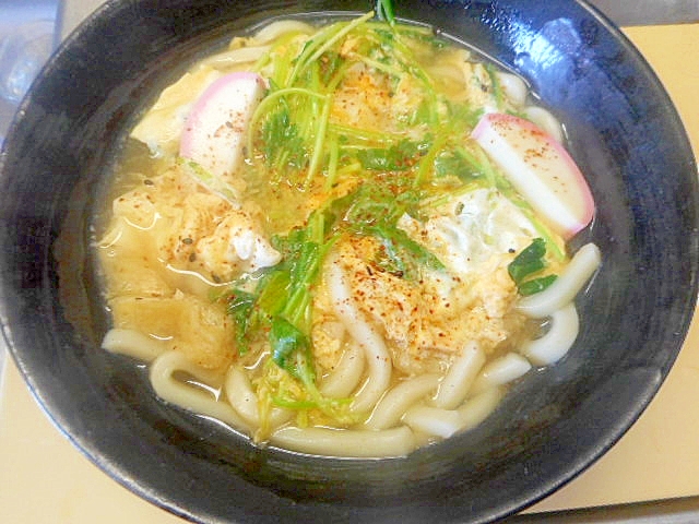 ランチに★油揚げとみつ葉卵とじうどん☆