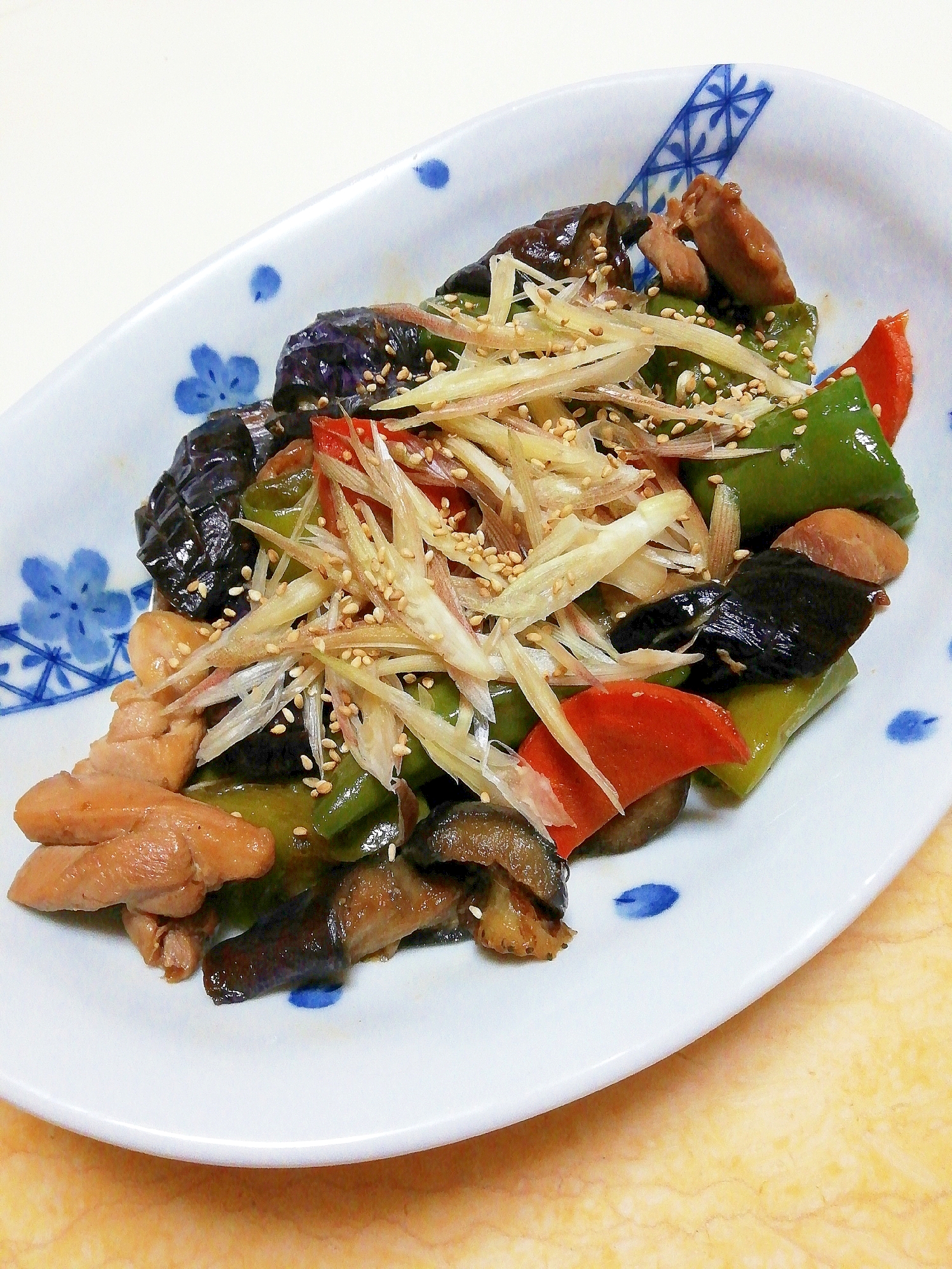 鶏もも肉となすと万願寺とうがらしの煮浸し