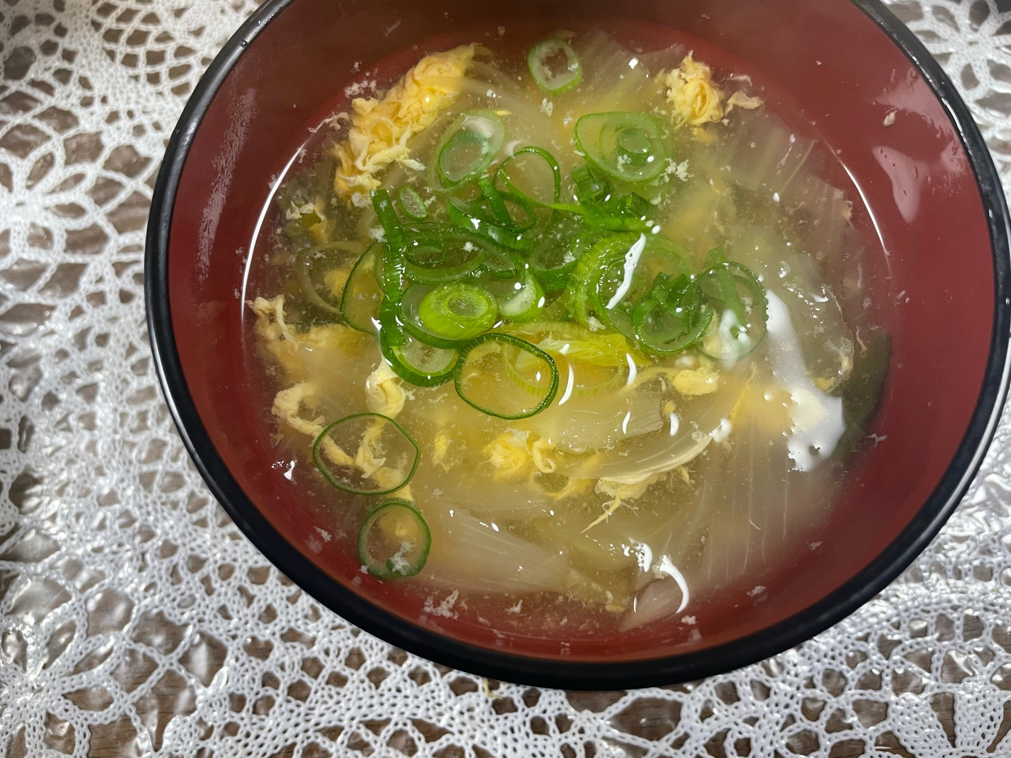 ふわふわ卵と青梗菜のスープ