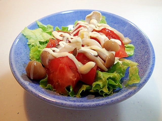 柚子ポン/マヨで　レタスとトマトとしめじのサラダ