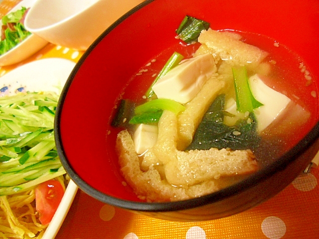 豆腐と油揚げの中華スープ