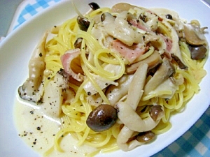 豆乳deきのこのクリームパスタ