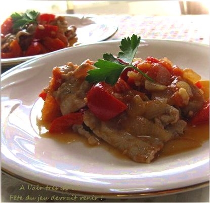 豚肉と赤パプリカのトマト煮込み