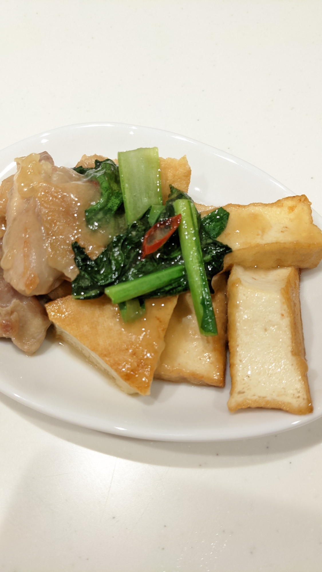 小松菜を美味しく！鶏肉と厚揚げのサッと煮