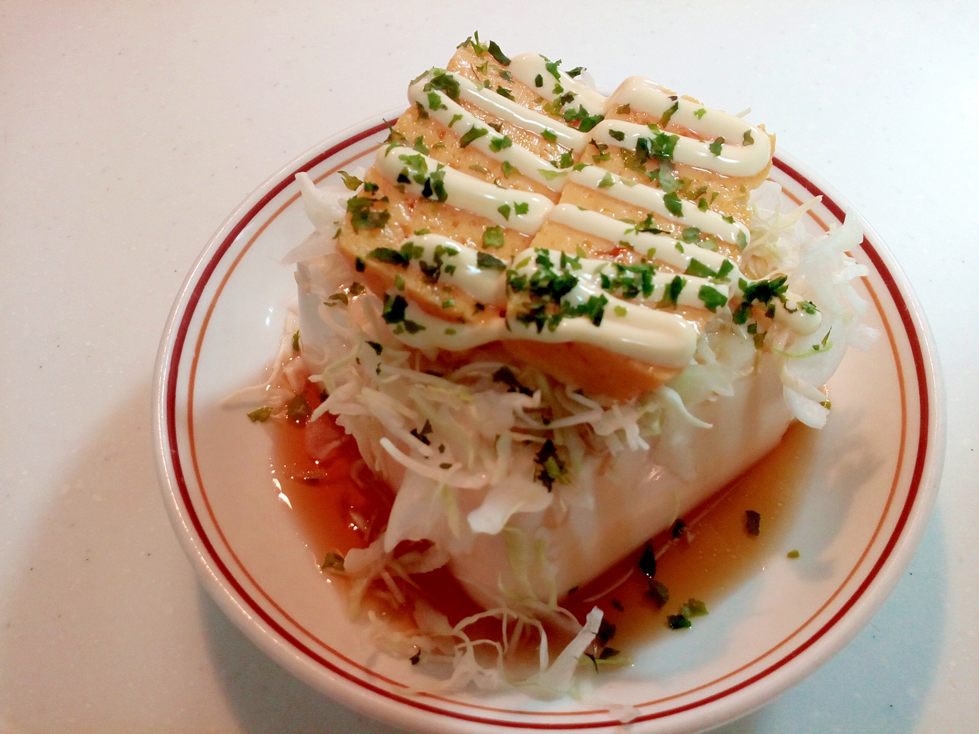 味ぽん/マヨで　キャベツと玉子焼きと青のりの冷奴