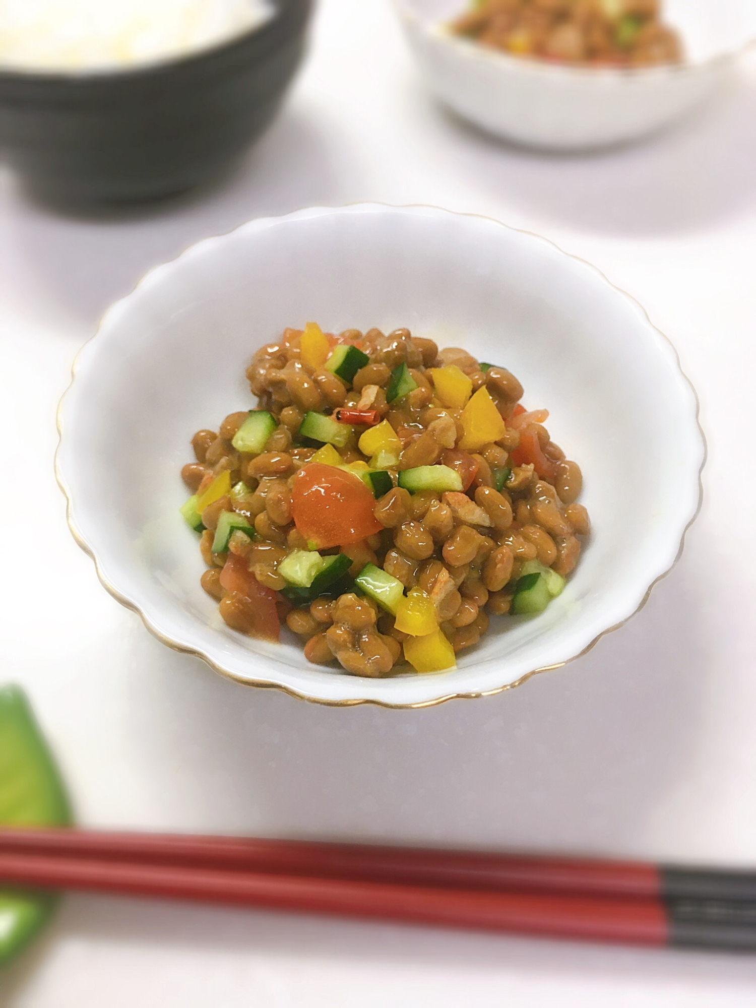健康レシピ☆彩り野菜たっぷり納豆♪