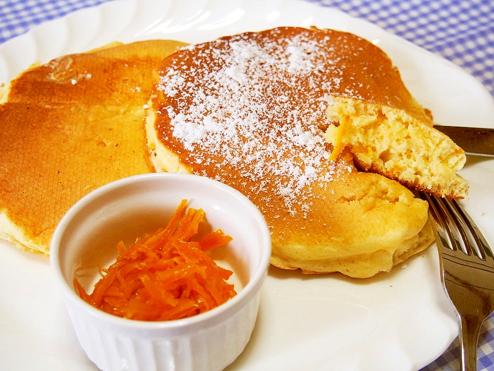 みかんホットケーキ♪みかん皮甘煮を入れて