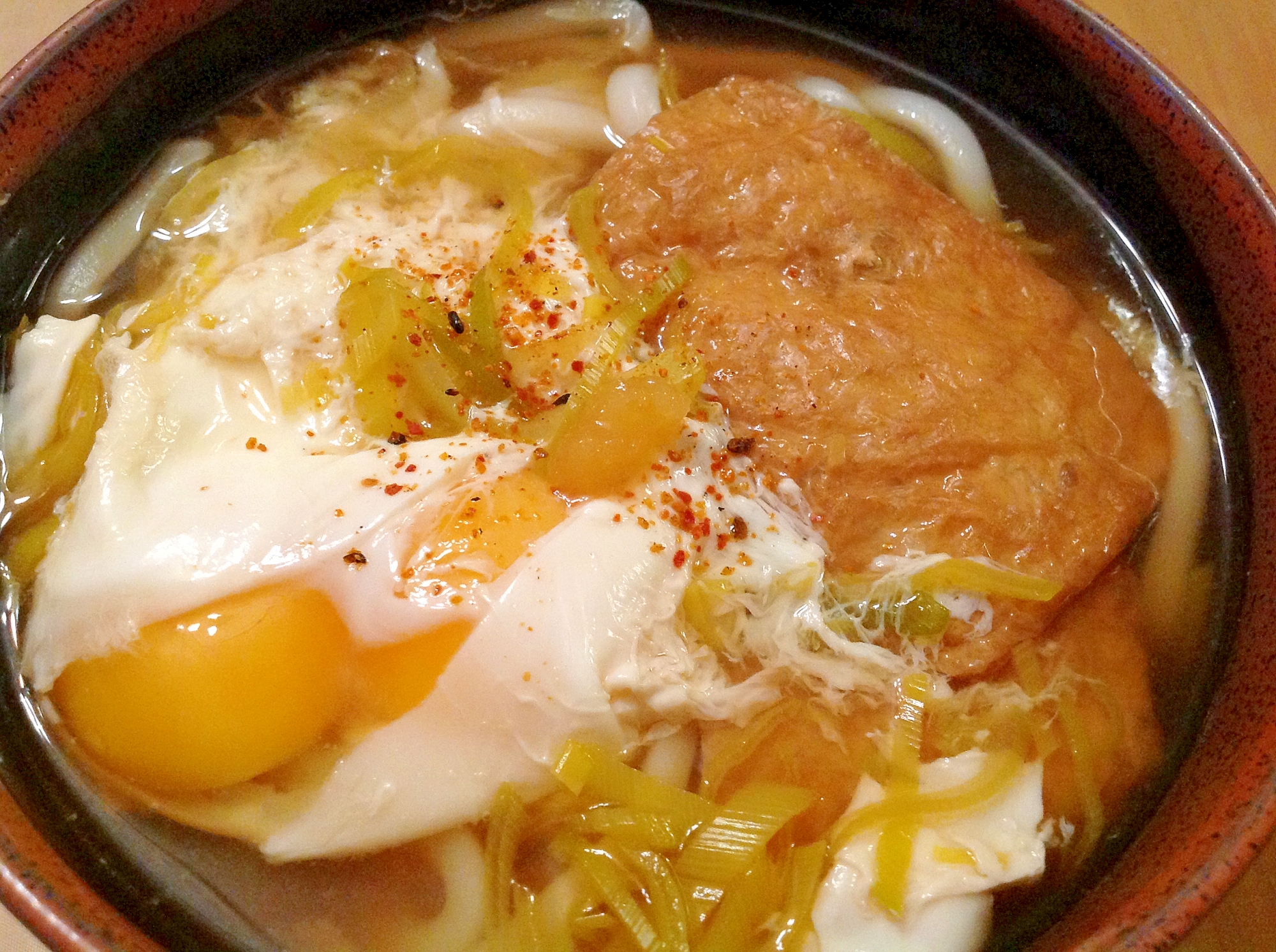 市販の稲荷あげで月見きつねうどん