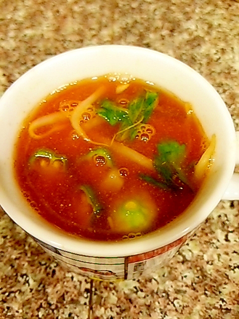 オクラともやしの中華トマトスープ
