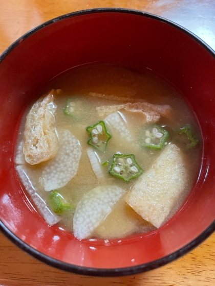 長芋とオクラと小揚げの味噌汁