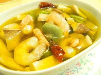 トースターで★エビとそら豆とエリンギのアヒージョ