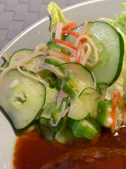 オクラときゅうりとカニカマの酢の物☆彡