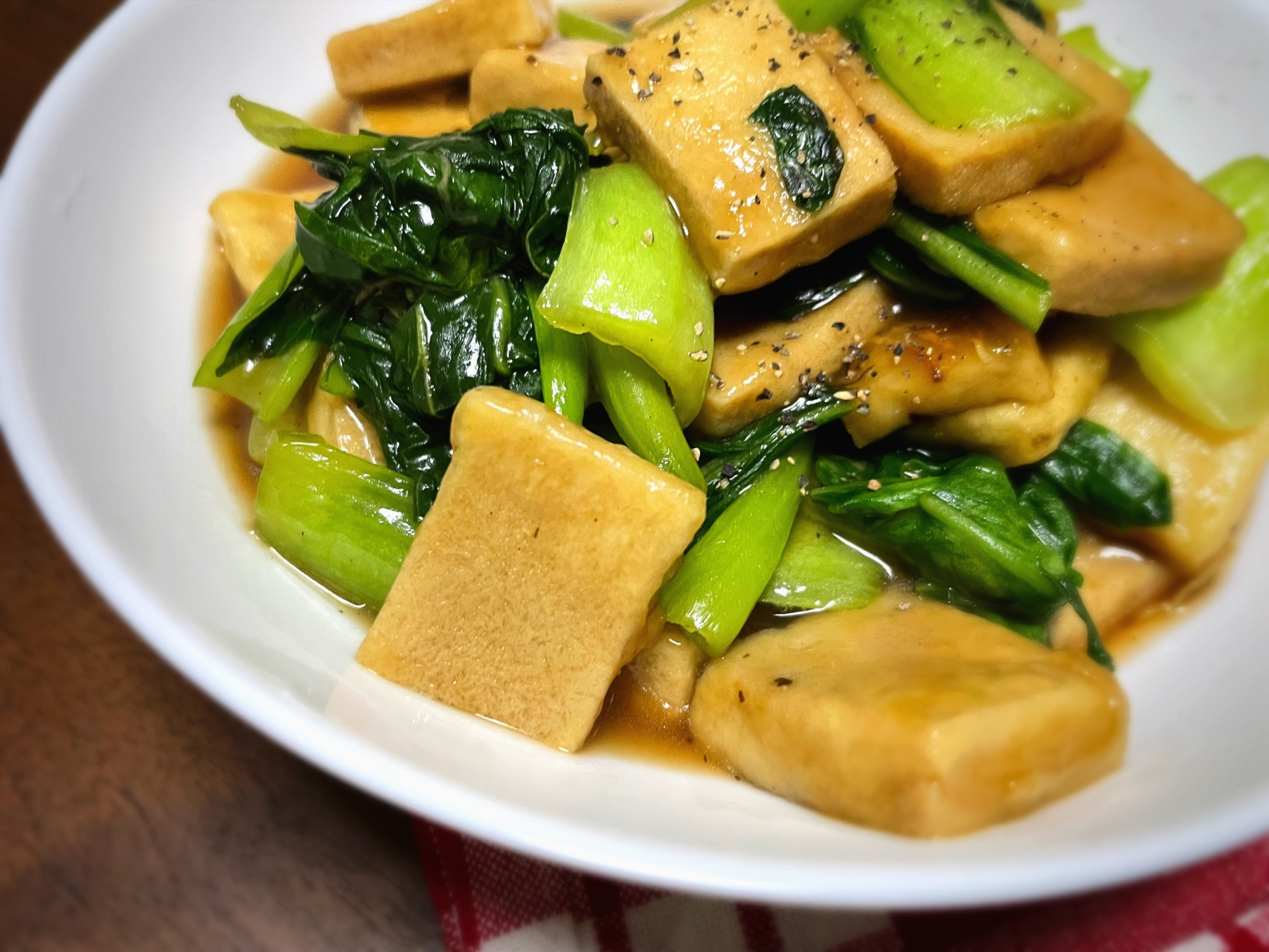 高野豆腐とチンゲン菜のオイスター醤油炒め