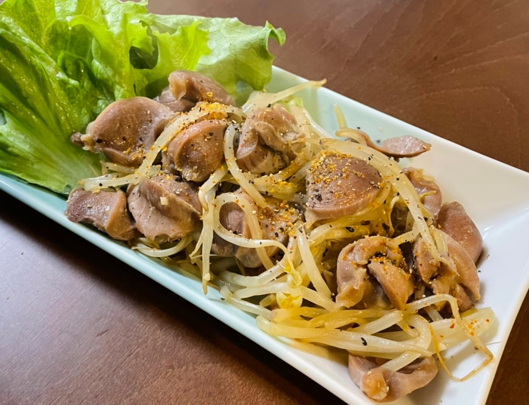 【居酒屋風おつまみ】砂肝ともやしのガーリック醤油