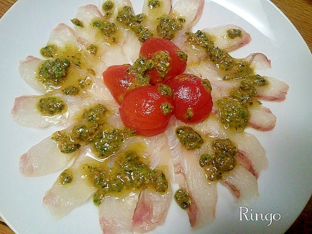 ヒラメのカルパッチョ~ジェノベーゼソース~