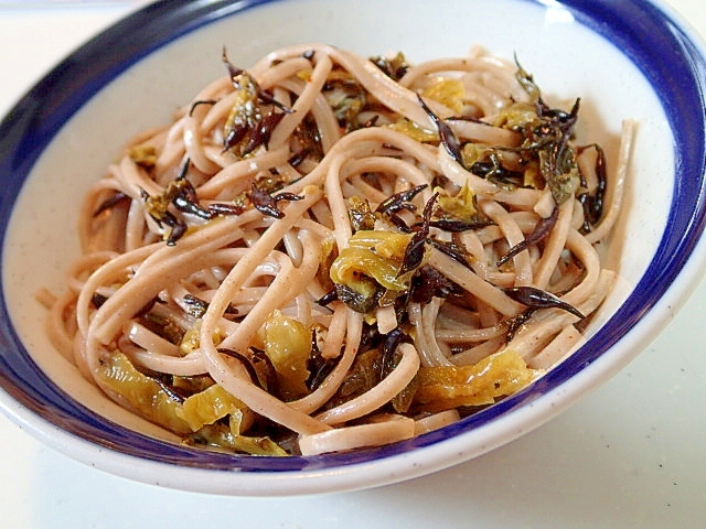 麺つゆ/マヨで　辛子高菜と伊勢ひじきの混ぜ蕎麦