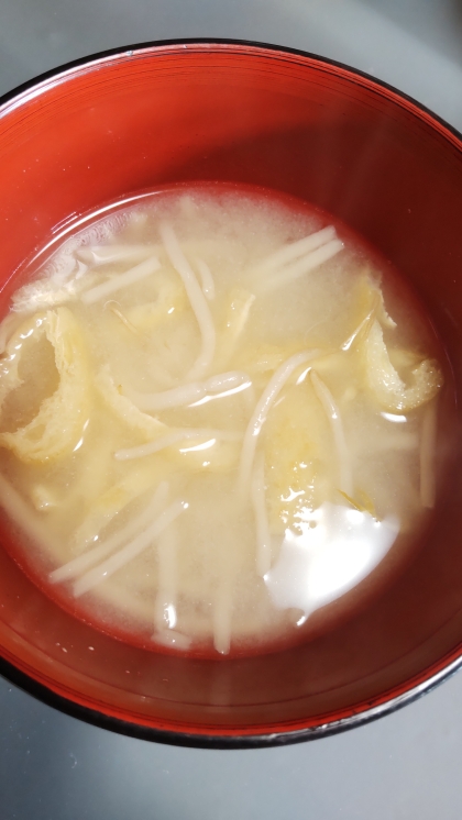 楽々もやしと油揚げの味噌汁