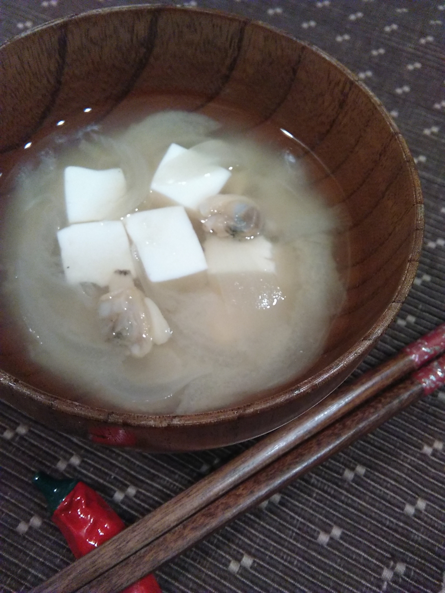 むきアサリと豆腐のお味噌汁♪