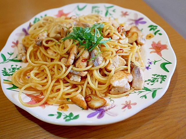 ニジマスとキノコの和風パスタ