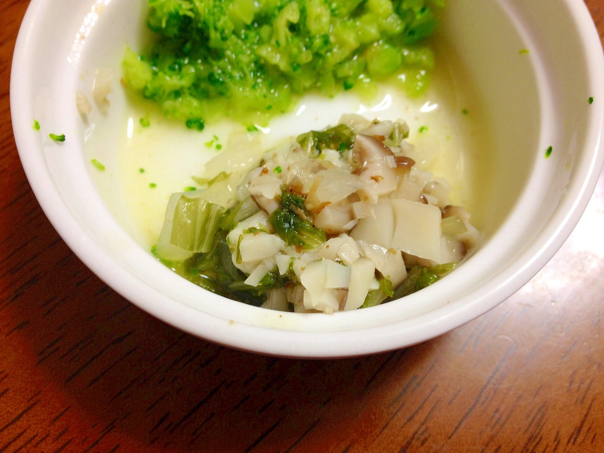 離乳食中期エリンギ水菜新玉ねぎの出汁煮