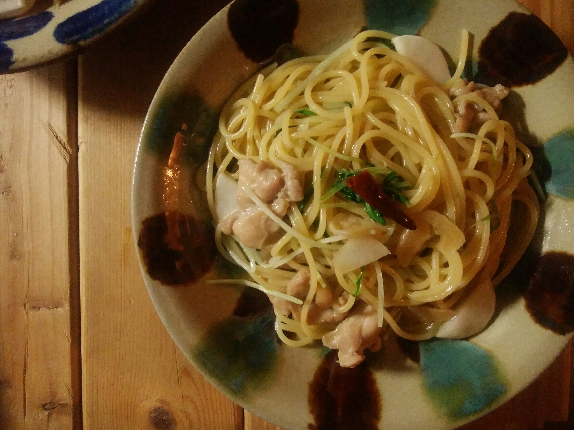 鶏肉と水菜の和風スパ