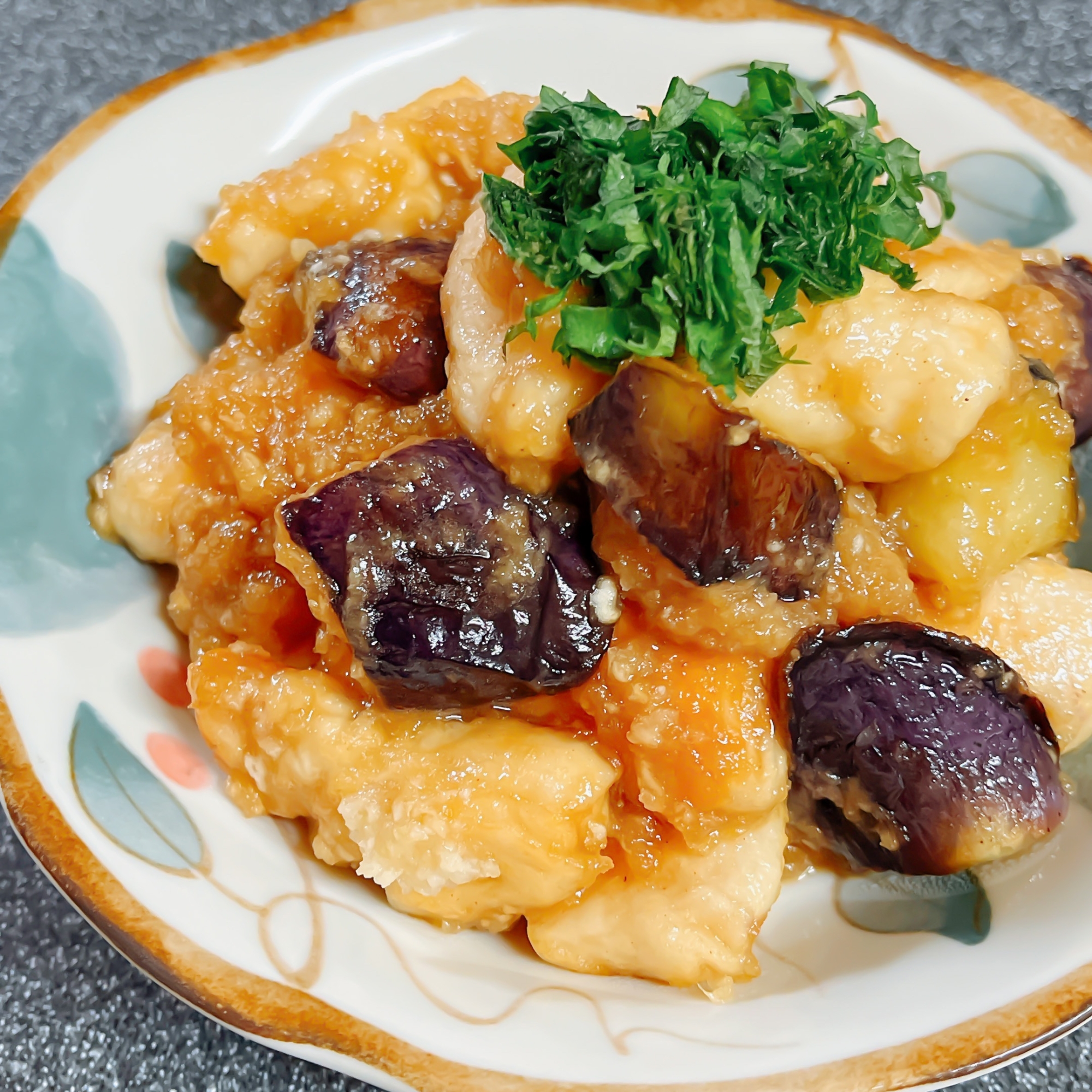 鶏むね肉となすの甘辛みぞれ煮♪