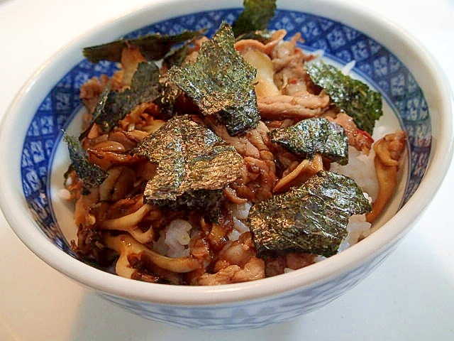 ピリ辛 豚ロースと舞茸と海苔のどんぶり