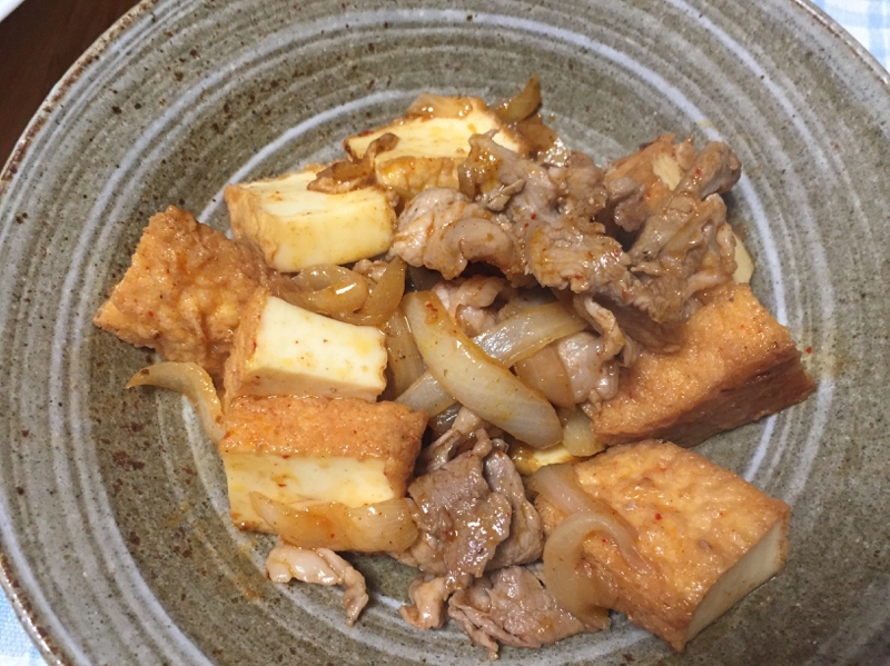 厚揚げと豚肉の味噌炒め