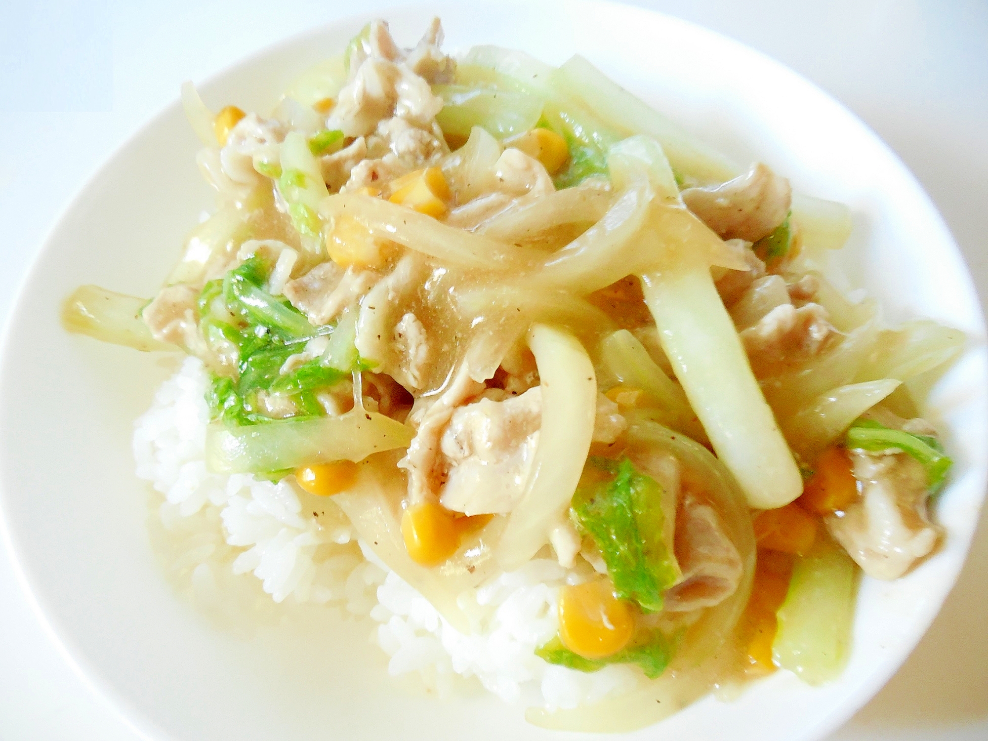 豚白菜玉ねぎの簡単に中華丼 レシピ 作り方 By ドキンちゃん0298 楽天レシピ