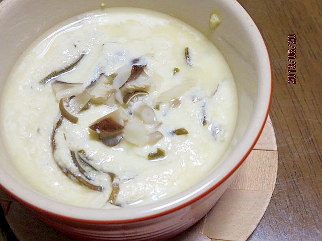 塩こんぶ&キノコの豆腐の茶碗蒸し