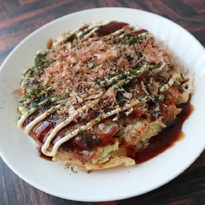 キャベツたっぷり入れました。
ふわふわで美味しかったです♡