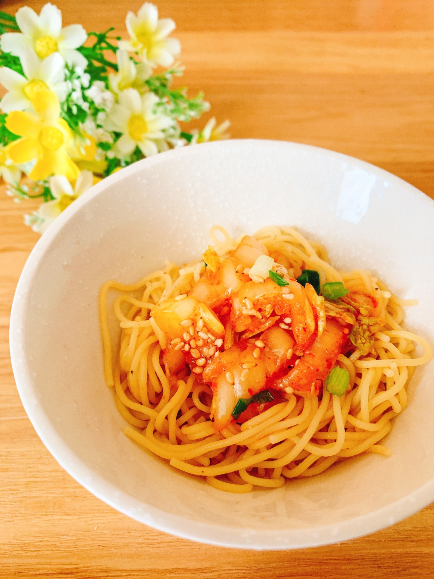 乾麺に♪キムチトッピング(ソーメン、うどん、そば)