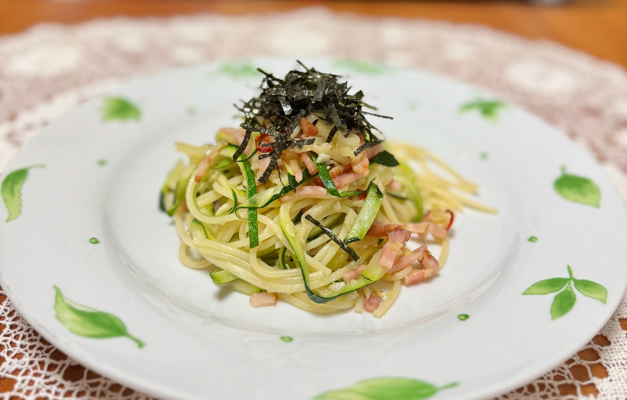 細長く切ったズッキーニとベーコンのヘルシー☆パスタ