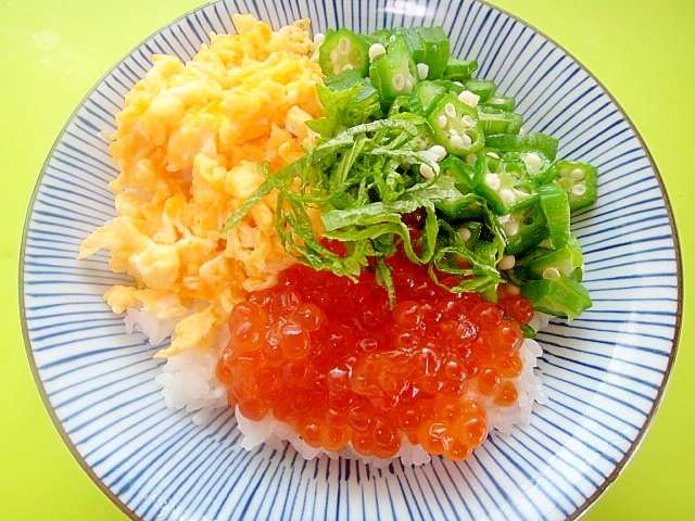 イクラとオクラ卵の三色丼