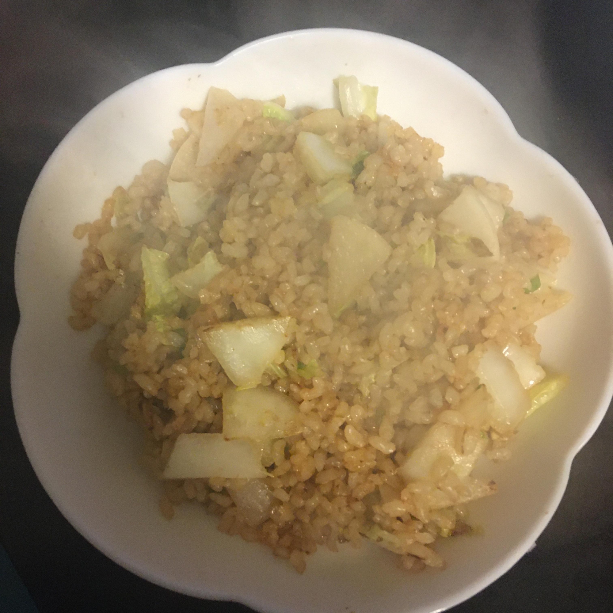 白菜、大根、ねぎの玄米キムチチャーハン