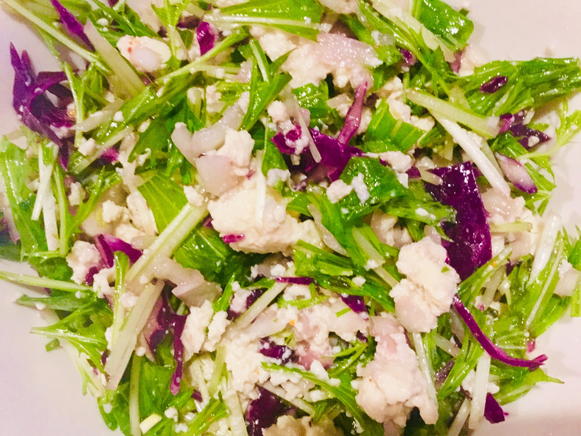 紫キャベツと水菜と豆腐のサラダ