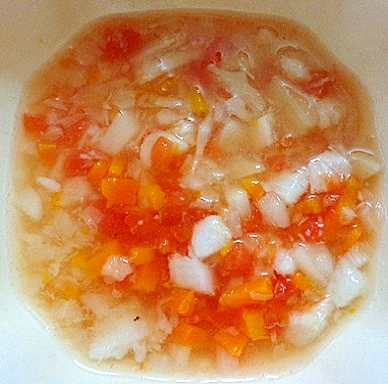 離乳食後期　５種の野菜入りケチャップ風味スープ
