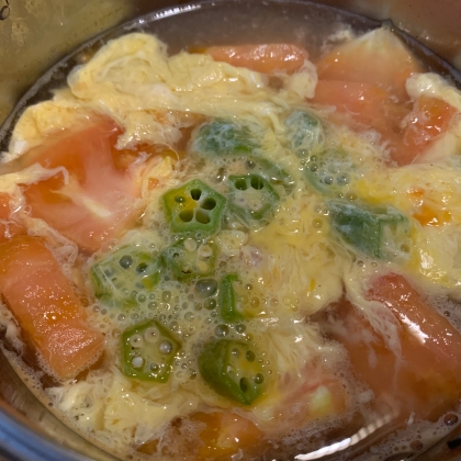 あきちゃんで〜すさん♪このスープ大好きʕ ꈍᴥꈍʔ♥︎トマトの酸味とオクラのとろみがたまらないです♡卵ふわっとできますね！レシピありがとうございます⑅୨୧⑅*