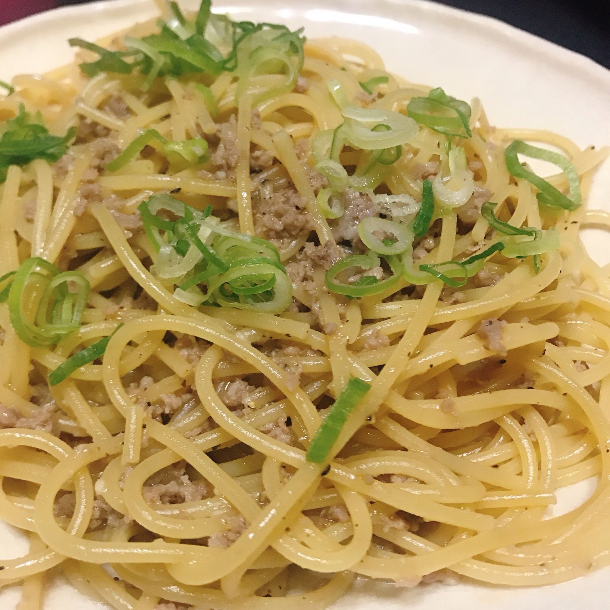 めんつゆで簡単豚肉パスタ