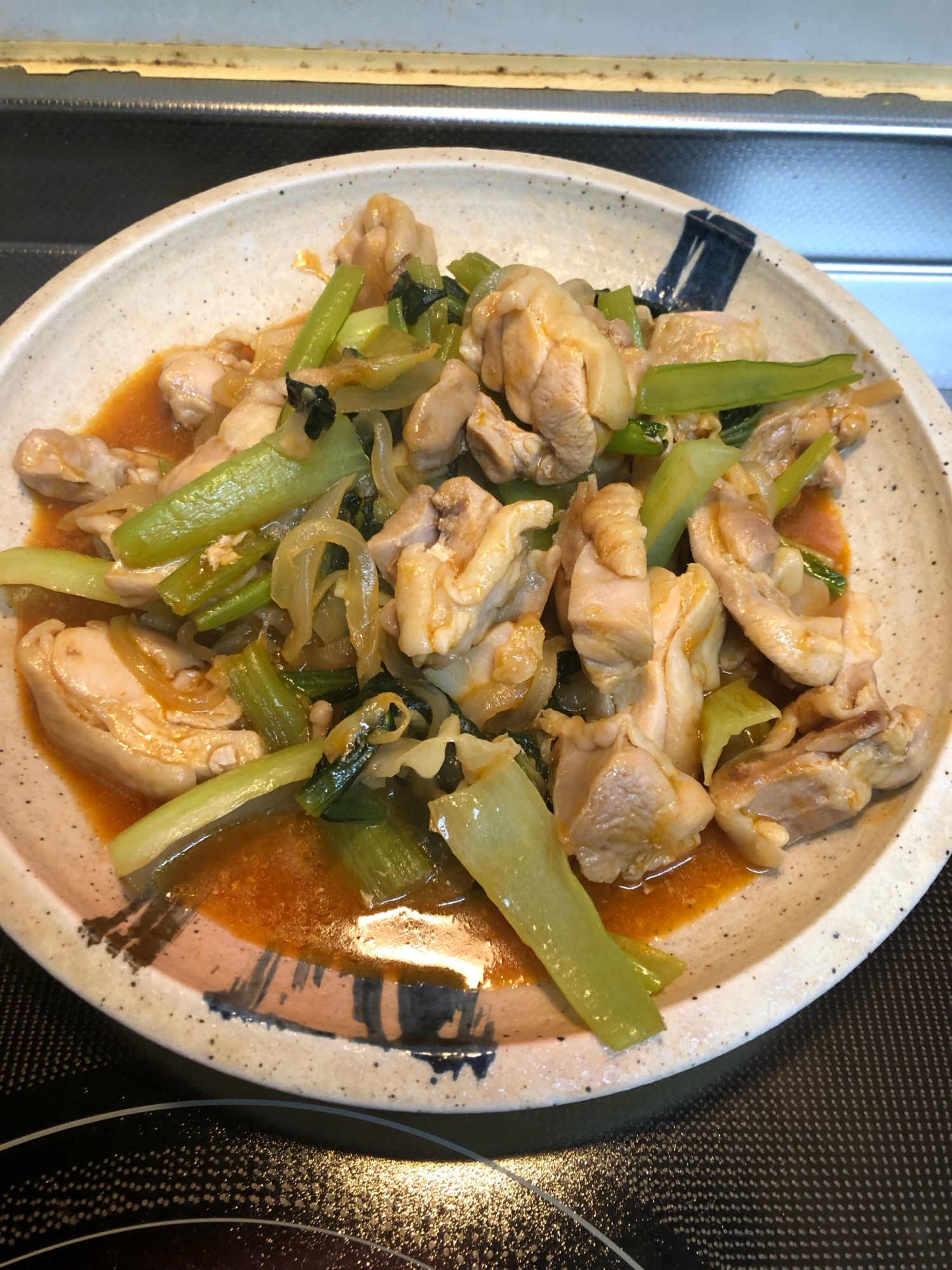鶏肉と小松菜とキャベツの中華風チャップ^_^