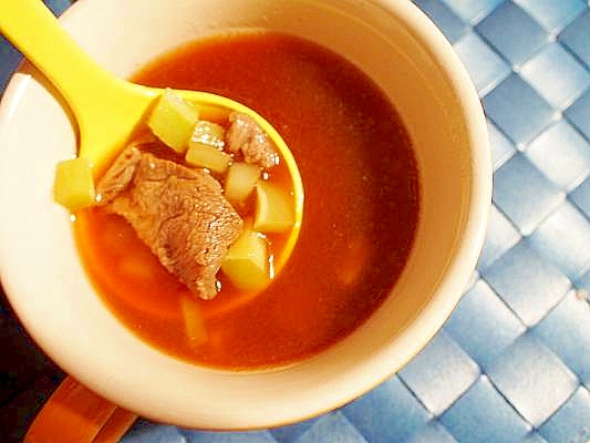 エコ☆セコ　ブロッコリーの茎と牛筋肉で味噌スープ