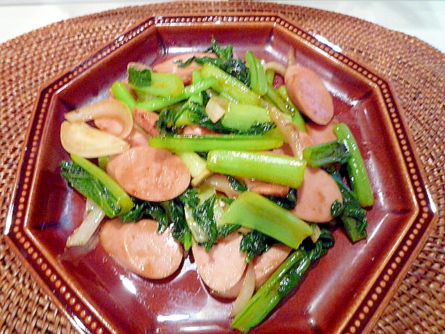 小松菜と魚肉ソーセージの炒めもの♪