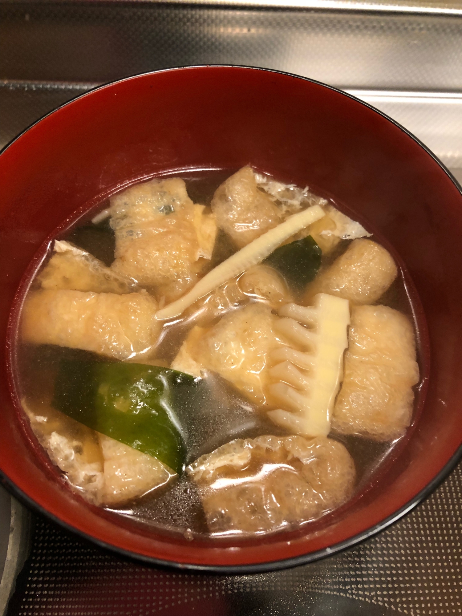 筍と油揚げとワカメの合わせ味噌汁^_^