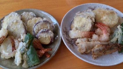 子供がさつま芋の天ぷらが好きなので、残り物のお野菜と一緒に作りました！今度は塩鮭の天ぷらに挑戦したいです！ビールに合いそうですね(^-^)