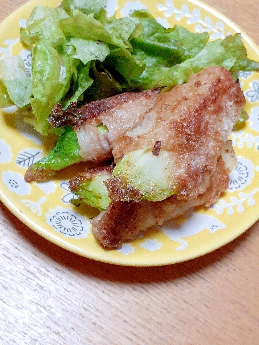 つぼみ菜の豚ばら肉巻き焼き