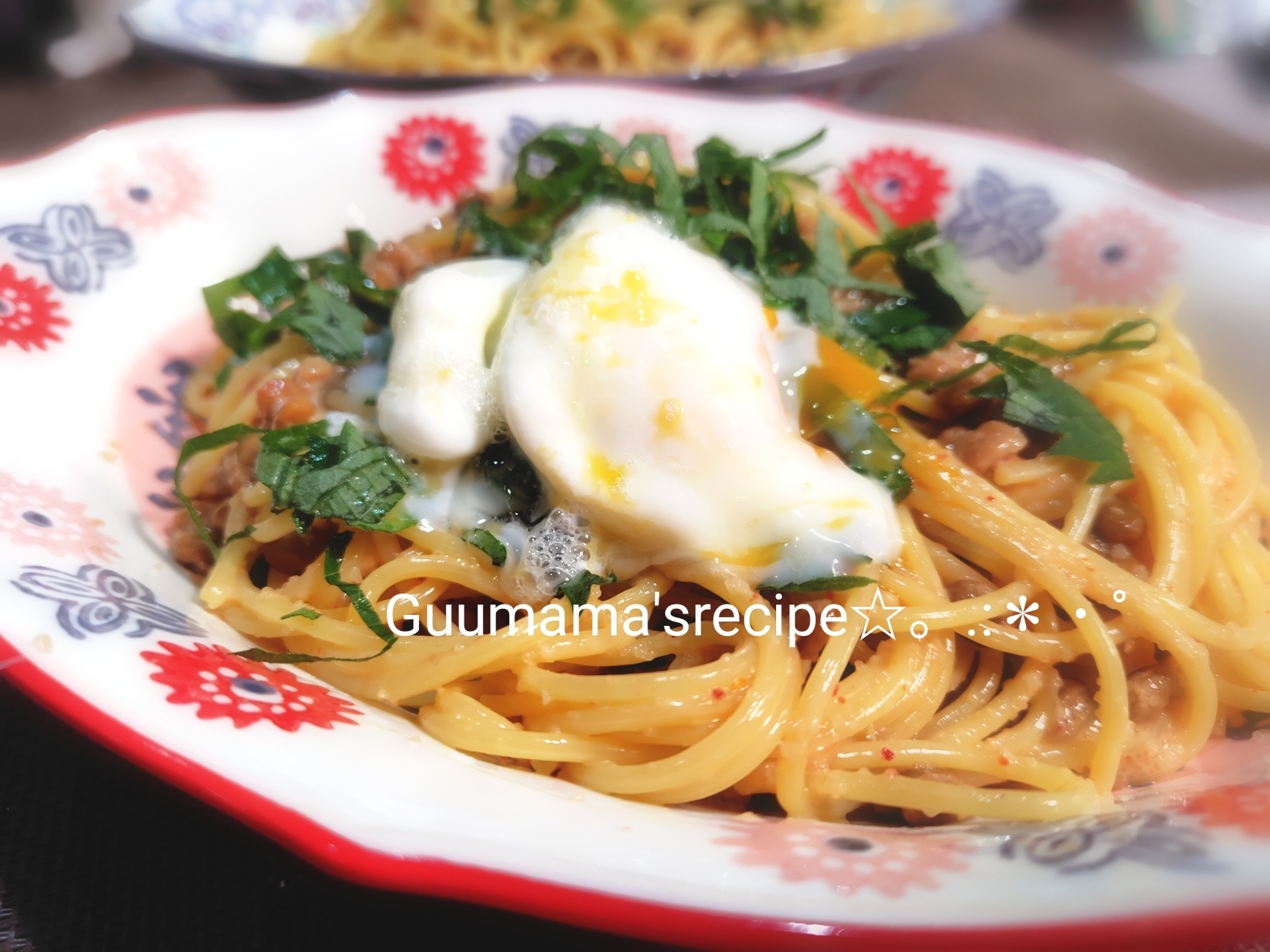 相性抜群♡簡単♡包丁不要♡納豆と明太子のパスタ
